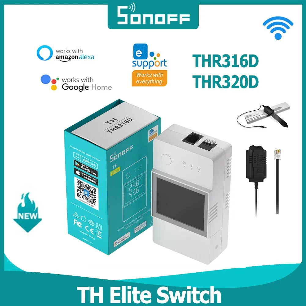 Умный Wi-Fi переключатель SONOFF TH16/TH Elite с датчиком температуры и влажности монитор