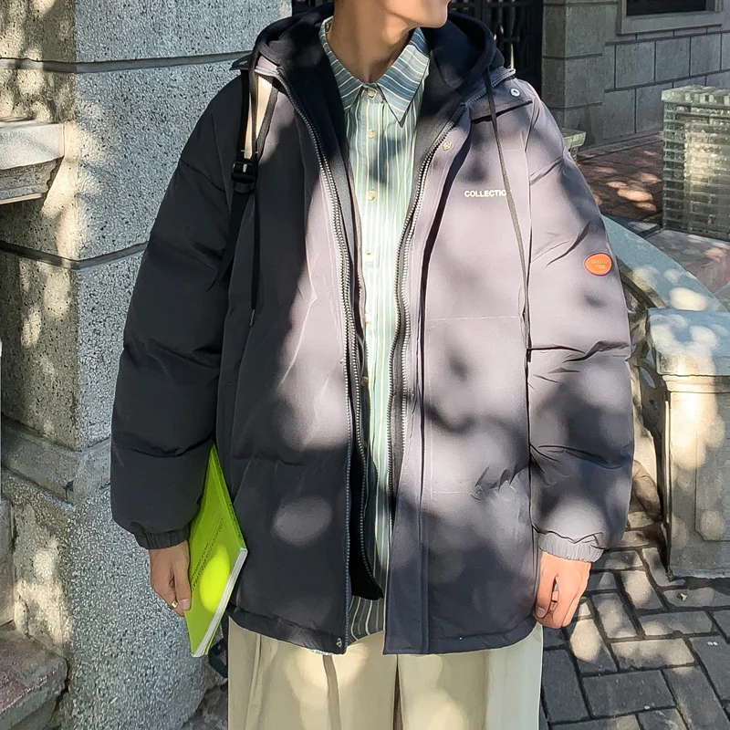 Winter Coat New Trend Loose Thickening Fake Two-piece Cotton-padded Couple Casual Warm Bread Clothes Men's Tops