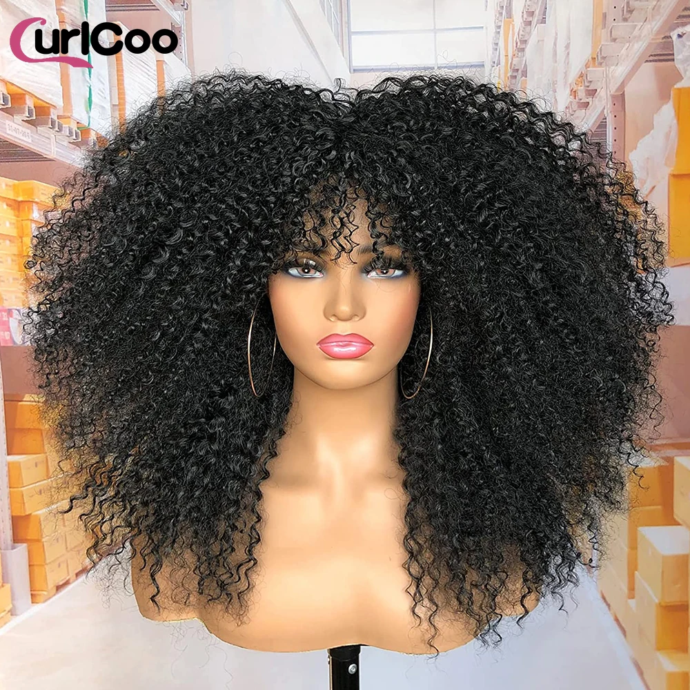 Short Hair Afro Kinky Curly Wigs With Bangs For Women Fluffy  Synthetic African Omber Glueless Blonde Cosplay Lolita Wig 16