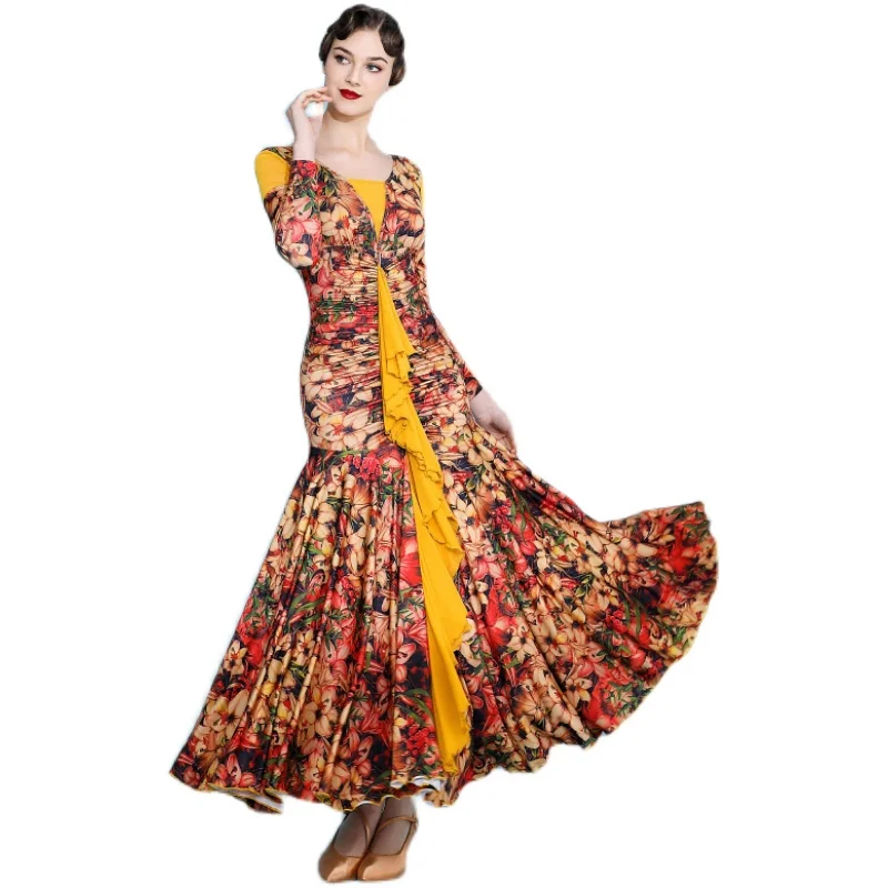 Женское платье для бальных танцев с принтом лилии