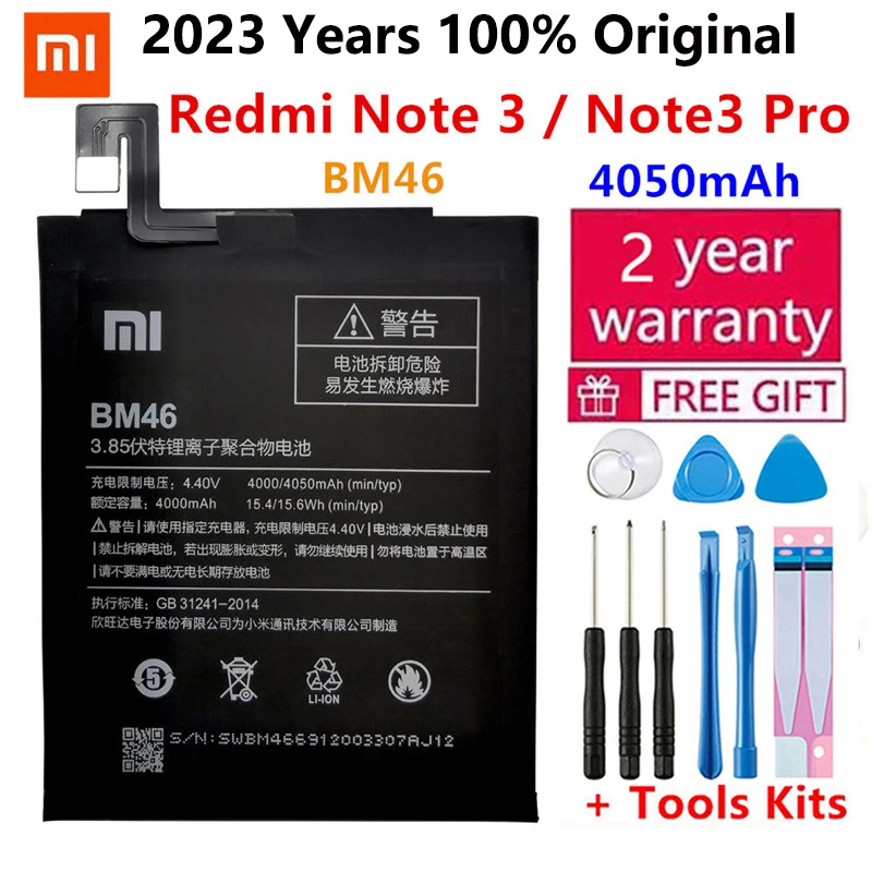 

Xiao Mi BM46 Phone Battery Real 4050mAh For Xiaomi Redmi Note 3 Redmi Note3 Pro Li-ion Original Phone battery Batterie +Tools