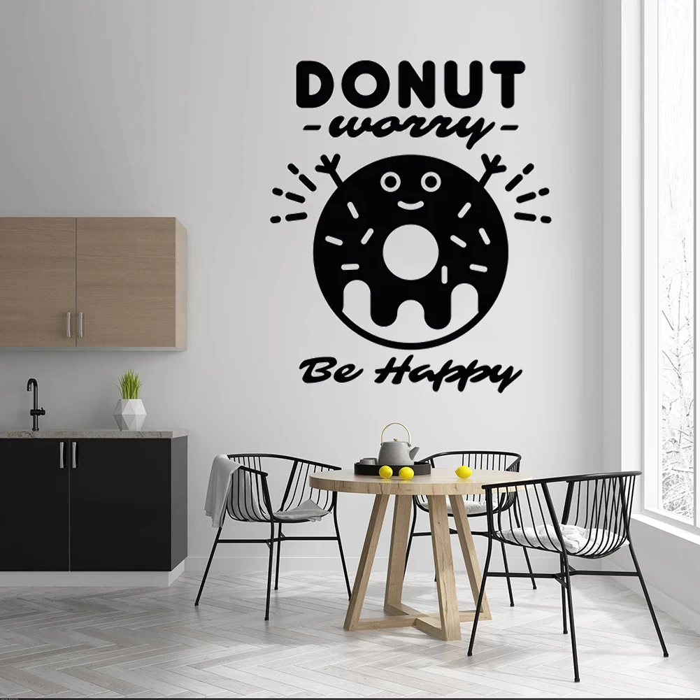 Donut Worry Be Happy Quotes Wall Stickers Vinyl Food Decals For Kitchen Bakery Window Decor Murals Removable Wallpaper HJ2280