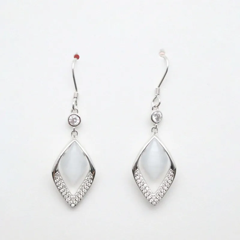 Женские висячие серьги из настоящего твердого серебра 925 пробы с белым опалом и