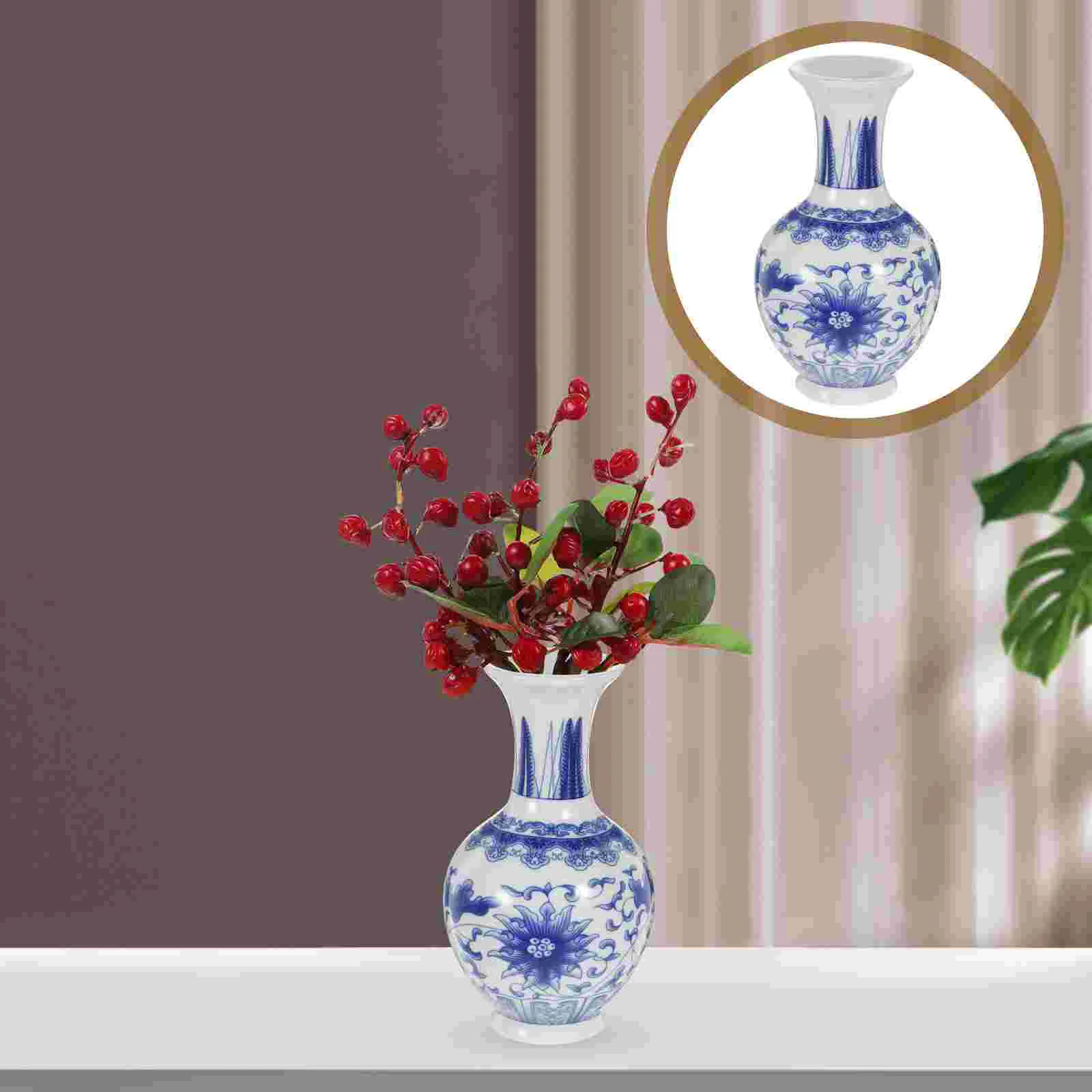 

Flower Vessel White Ceramic Vase Container Chinese Style Table Centerpiece Decoration Ceramics Retro Arrangement Tabletop