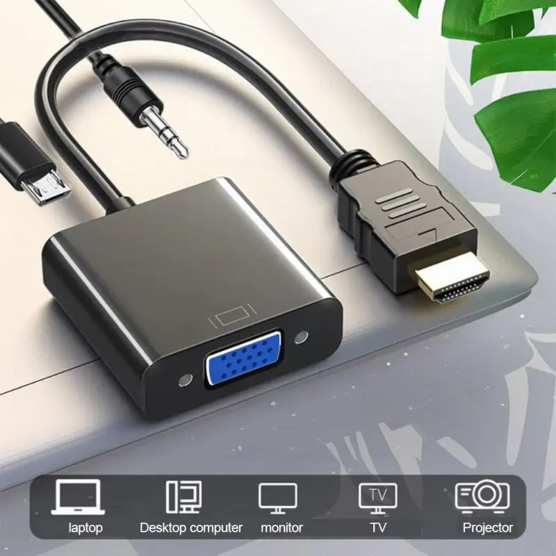 

С Аудио HDMI-совместимым к Vga кабелю Hd 1080p портативный HDMI-совместимый адаптер с преобразователем питания аксессуары для ноутбуков