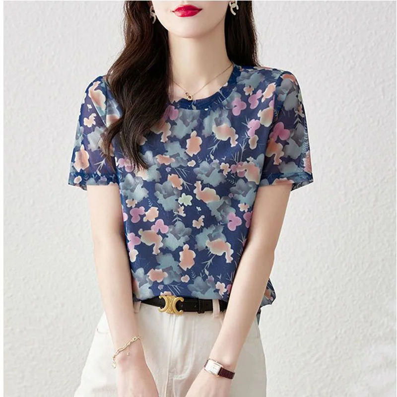 

Fashion O-Neck Korean Printed Blouse Women's Clothing 2023 Spring New Loose Casual Pullovers All-match Office Lady Shirt