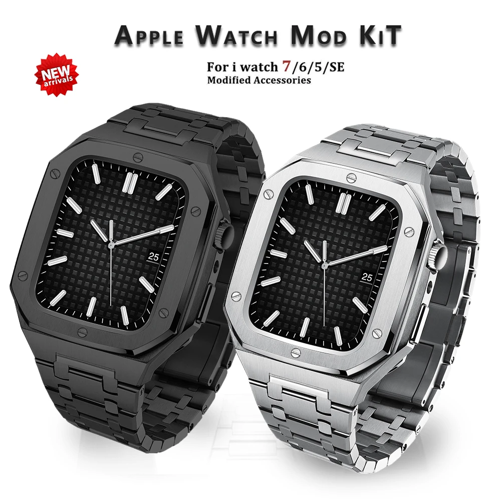 

New Stainless Steel Mod kit Strap For Apple Watch Band For IWatch Series 6 5 4 3 SE 44mm Noble Luxury Metal Accessories