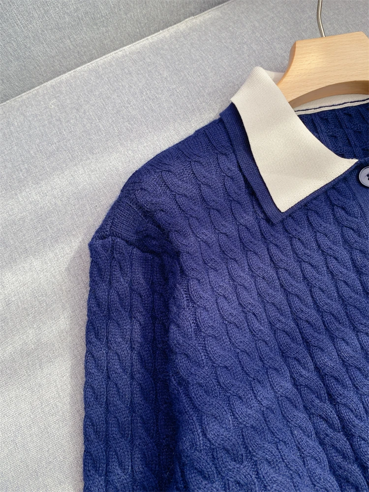 Женский свитер с воротником-поло полосатый край цветная блокировка High Street