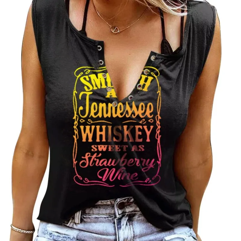 

Women's Summer Sleeveless Casual Loose Letter Print V-Neck Tops T-shirt 2023 Sexy Blusas Mujer Retro Tshirts For Women Tees