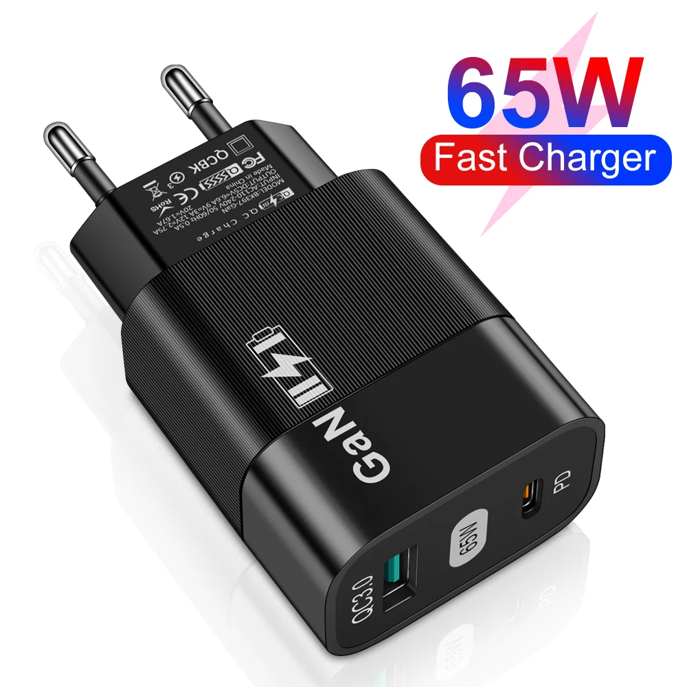 

65W GaN Charger USB Type C PD Plugs Fast Charging GaN Charger Mobile Phone Quick Charging Type C Wall for IPhone Xiaomi Samsung