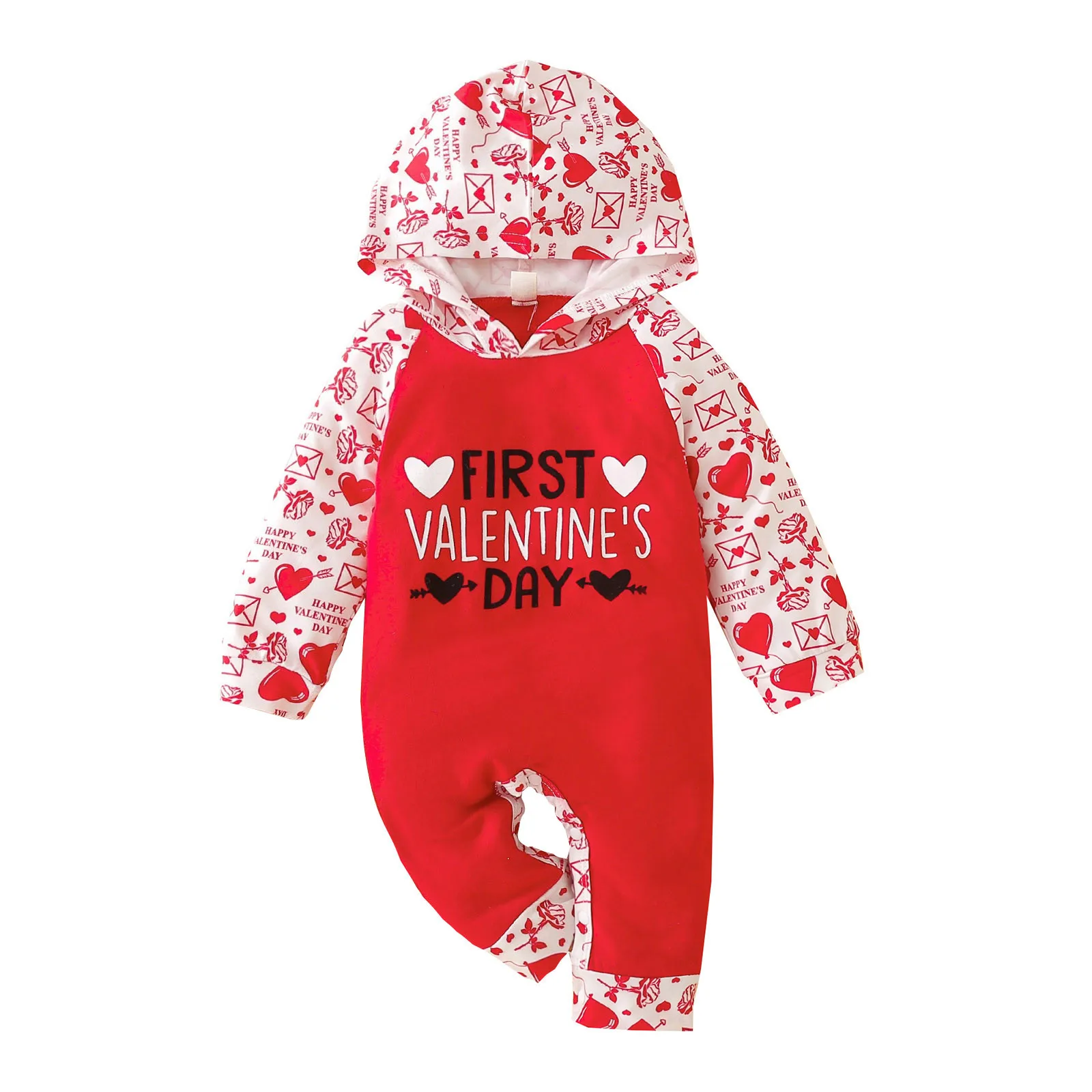 

Printed Baby Hoodie Jumpsuit Heart Valentine's Boys Romper Infant Letter Girls Day Girls Romper&Jumpsuit Joys Girl
