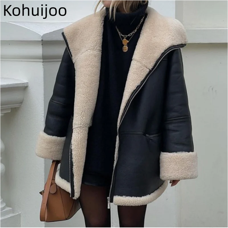 Зимнее плотное теплое меховое пальто Kohuijoo