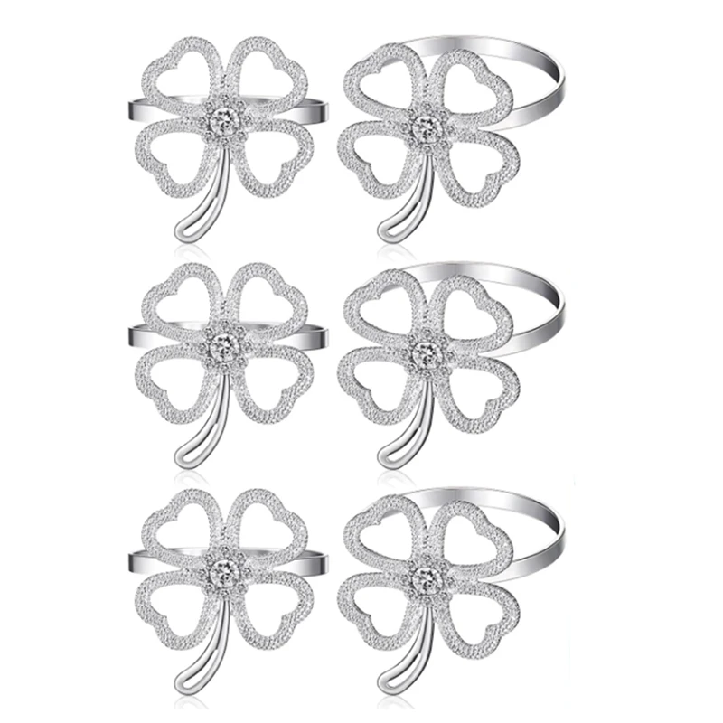 

Quality 6 Pcs Shamrock Clover Napkin Ring Rhinestone Napkin Buckle Holder Exquisite Napkin Ring St. Patrick's Day Wedding Decor