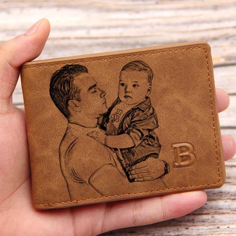

Personalized Photo Wallet Men Custom Engraving Picture & Text Short Wallets Husband Father's Day Gift Anniversary for Him