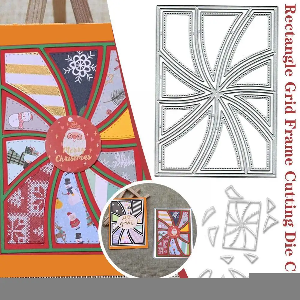 

Rectangle Grid Frame Cutting Die Cuts DIY Crafts Template Stitched Whirl Scrapbook Cards Dies Cut Stencils for Embossing Pa O0I1