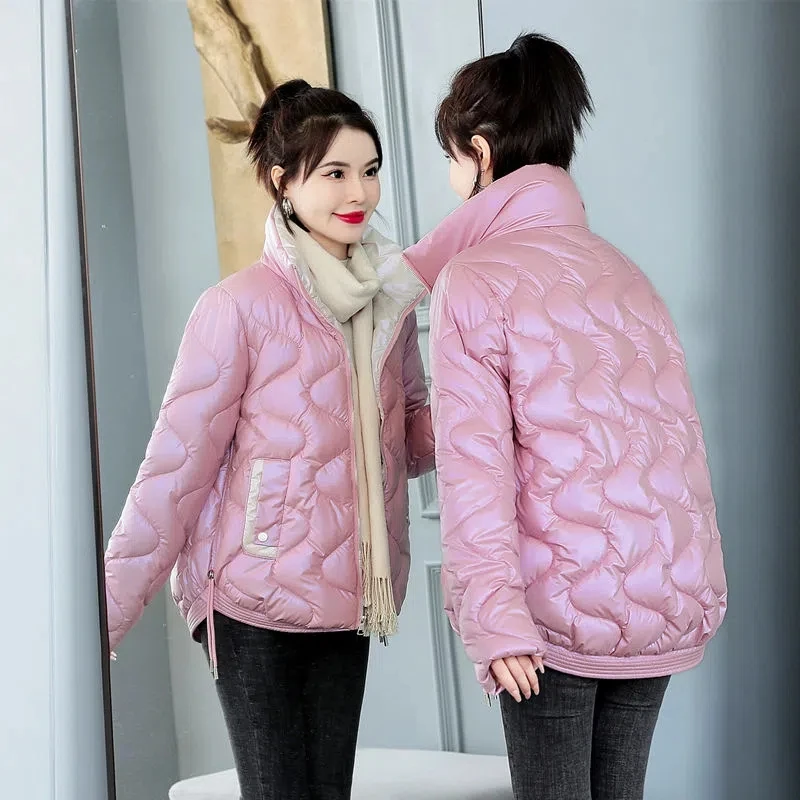 Parkas Women Shiny Wash-free 2022 Winter New Korean Loose Casual Padded Coat Female Large Size Thick Warm Down Cotton Jacket