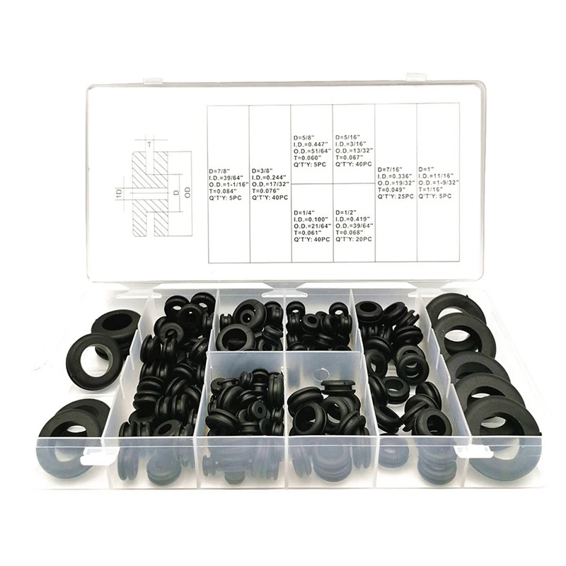 

180 Rubber Grommet Kits In 8 Sizes-Rubber Wire Loops, Suitable For Wiring, Plumbing, Hardware Repairs And Car Repairs