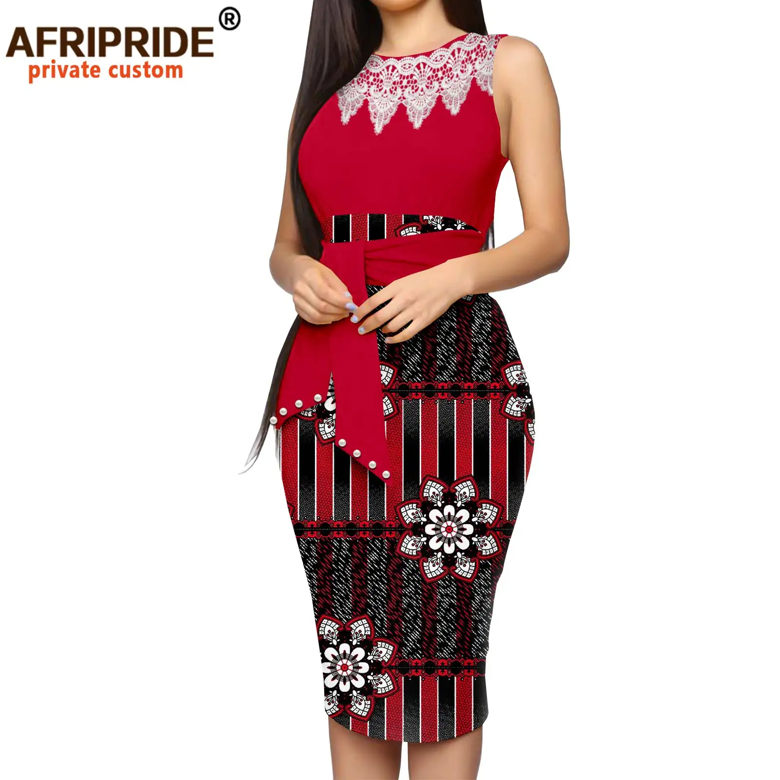 African Dresses for Women Print Embroidery Sleeveless High Waist Elegant Bodycon Dress for Evening Party Ankara Outfits A2125013
