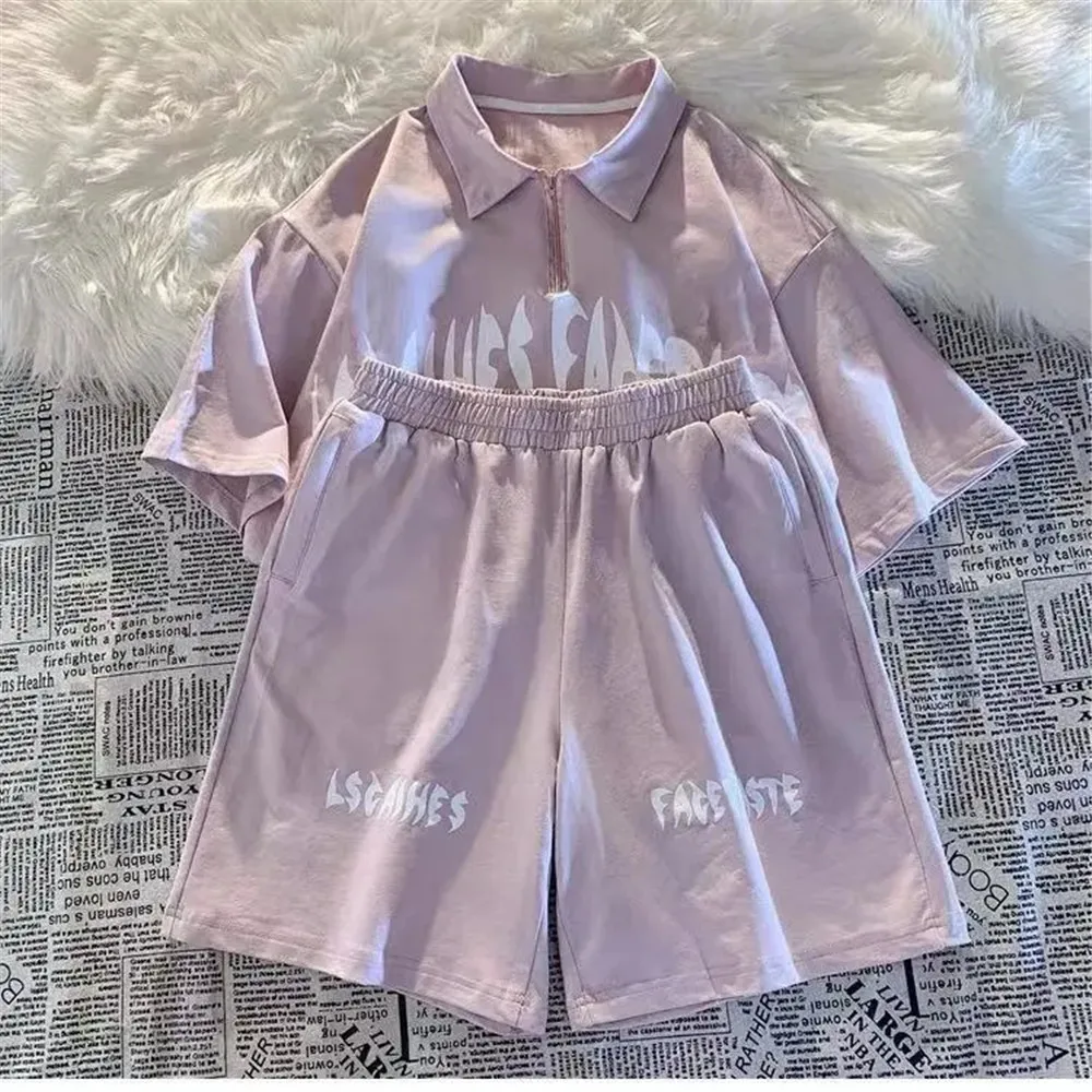 Женский спортивный костюм из двух предметов готический уличный стиль свободные