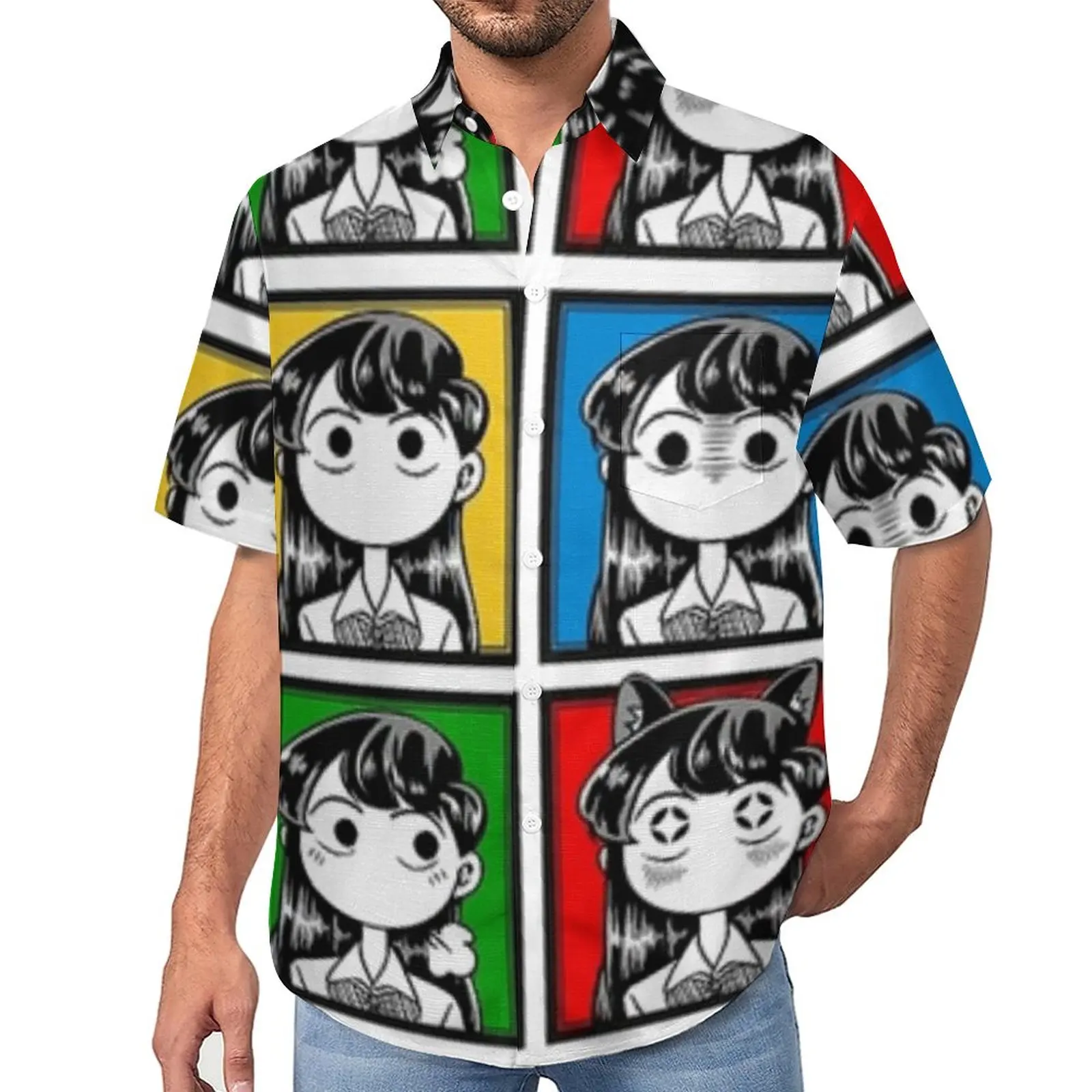 

Komi Cant Communicate Pop Art Blouses Cartoon Anime Manga Cute Casual Shirts Summer Short Sleeve Cool Oversized Vacation Shirt