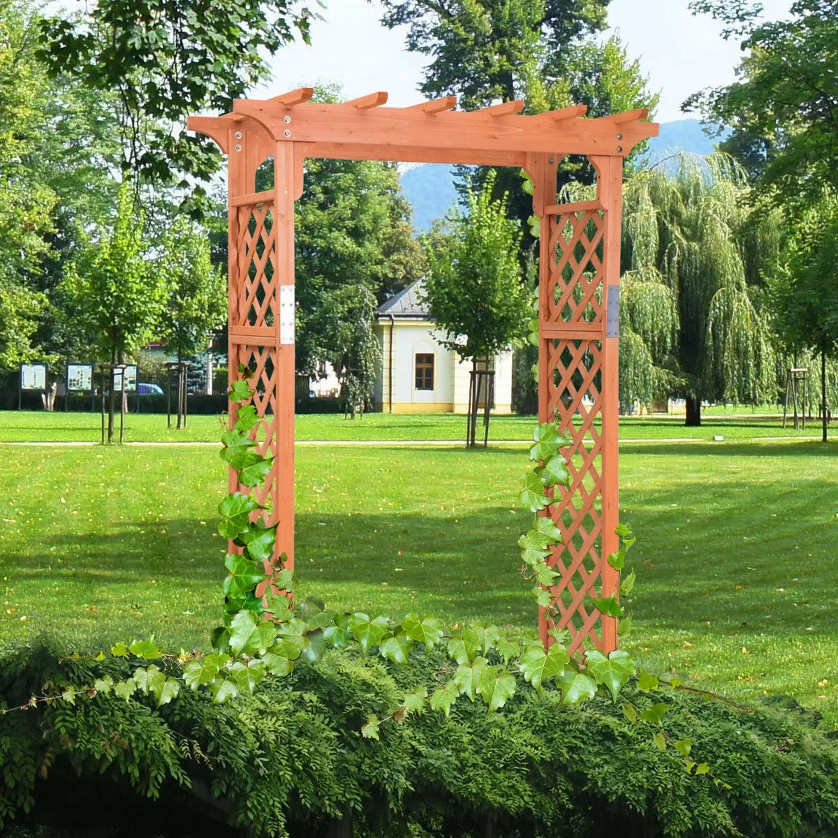 

Over 7FT High Wooden Garden Arch Trellis Pergola Outdoor Patio Plant OP70523