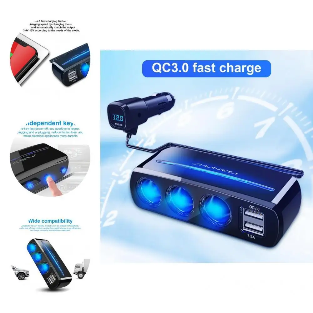 

Power Adapter Socket Portable Sturdy Portable Cigarette Ignition Socket Heat-resistant Three Socket Power Charger Splitter