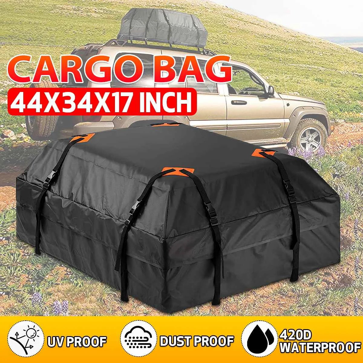 

120x90x44cm Large Waterproof Car Cargo Roof Bag Rooftop Luggage Carrier Black Storage Cube Bag Travel SUV Van For Universal Cars