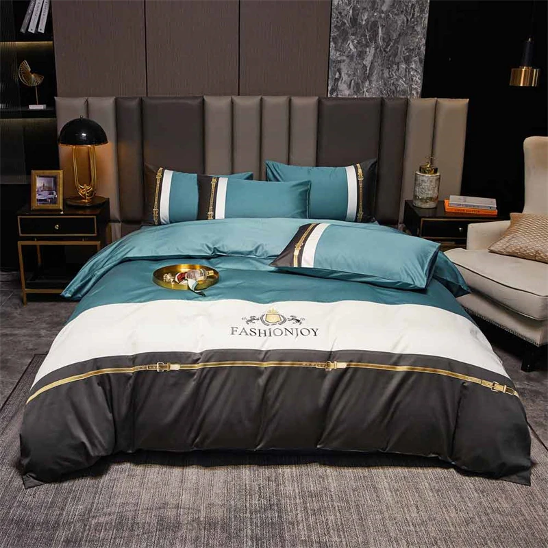 

Duvet Cover FASHIONJOY Luxury Fashion High-end Color Matching Three-piece Set Blue Gray Children's Adult Bedroom Room Decor Gift