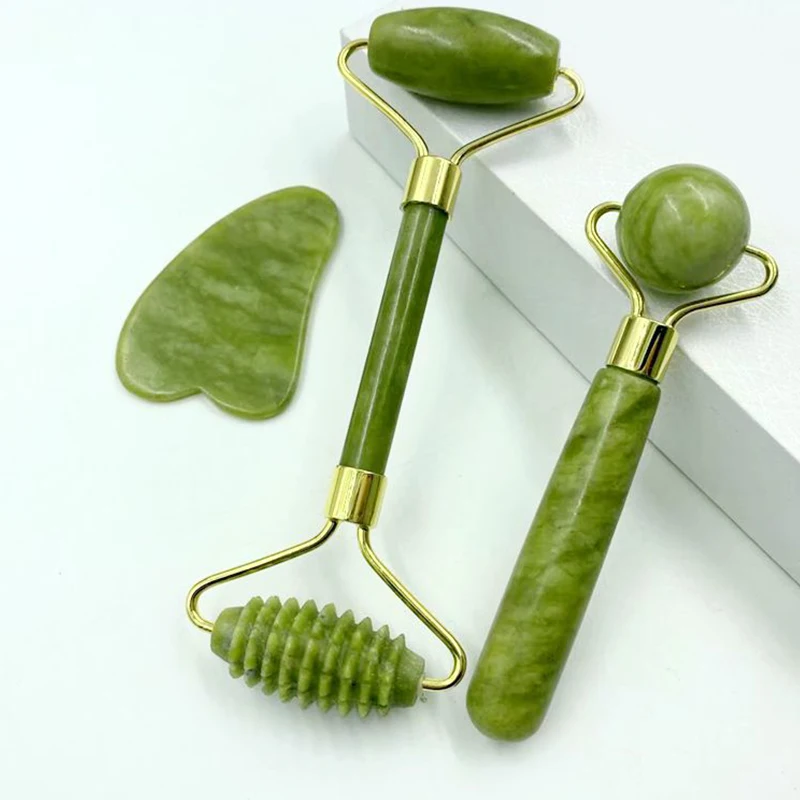 

Natural Jade Roller Massager for Face Body Back Foot Massage Roller Facial Liftting Anti-wrinkle Double-end Gua Sha Jade Stone