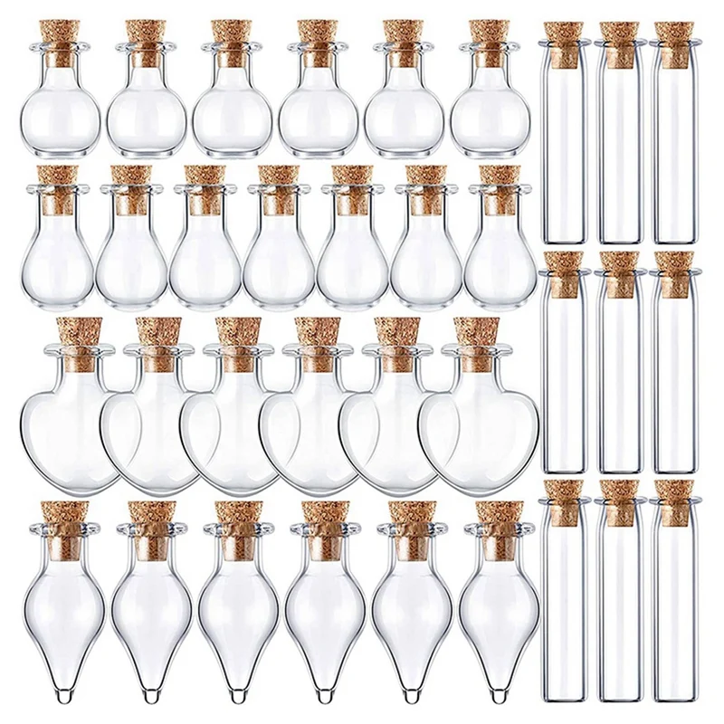 

100 Pieces Small Mini Glass Jars Bottles With Cork Stoppers 5 Shapes Tiny Wishing Drifting Bottle Crafts DIY Projects