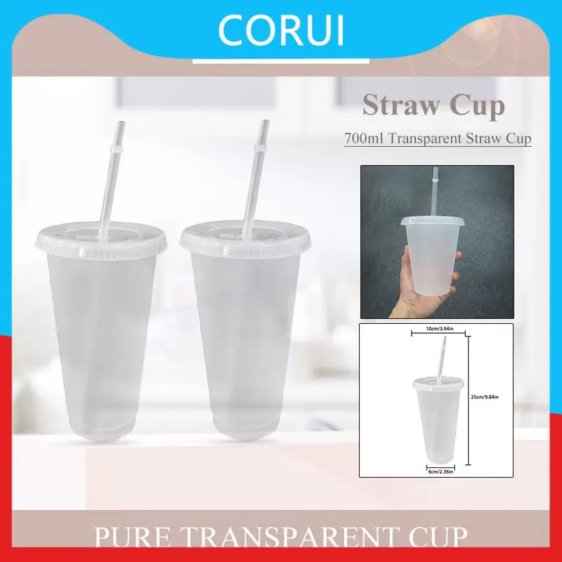 

700ml Straw Mugs With Lid Matte White Straw Cup With Straw Mugs Clear Drinkware Coffee Mug Coffee Cups Plastic Tumbler