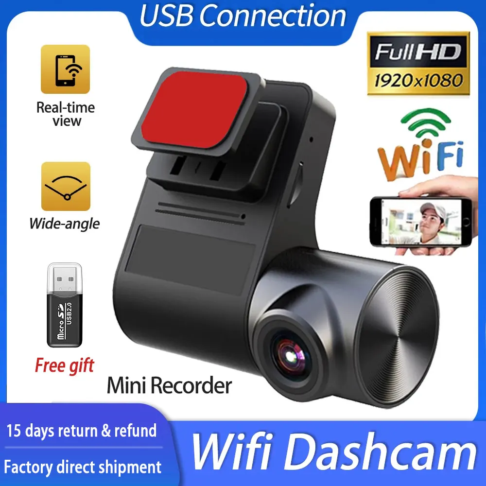 

ＨＤ1080P Mini Dash Cam USB Hidden Car DVR Video Recorder Mobile Phone WIFI Connect 170° Vide Angle Night Vision Auto Registrator