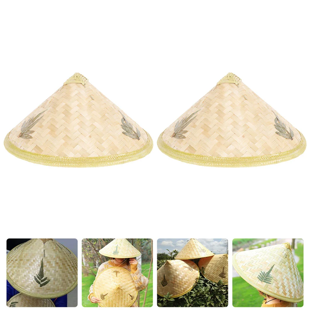 

2 Pcs Thinsulate Hats Men Bamboo Straw Rain Blocking Caps Large Brim Sun Weaving Woven Miss