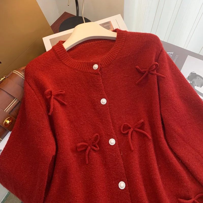 Красный вязаный кардиган женский белый свитер с бисером шикарная корейская