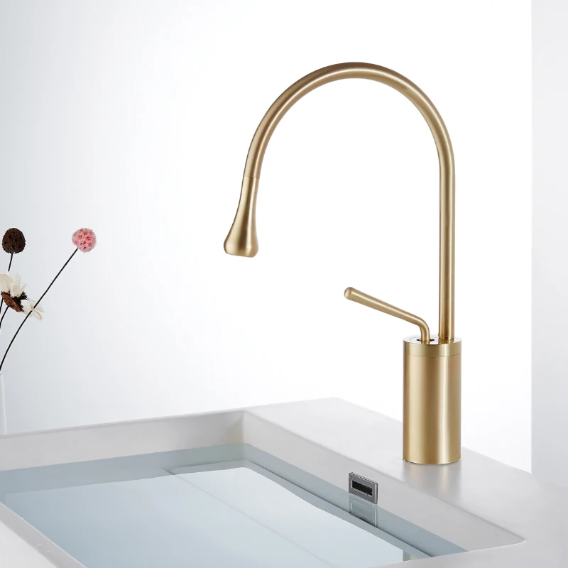 

Креативный вращающийся смеситель для раковины FQ Nordic Copper Brushed Gold