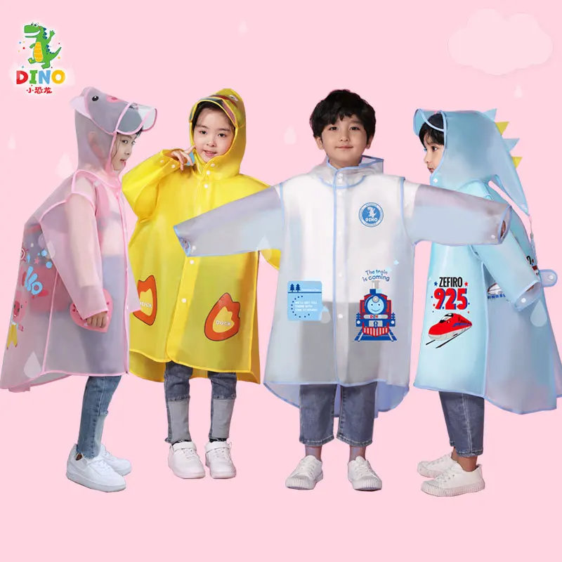 

Raincoat For Children Cartoon Poncho Carry Schoolbag Bigger Transparent EVA Raincoat For Kindergarten Children Students Rainwear