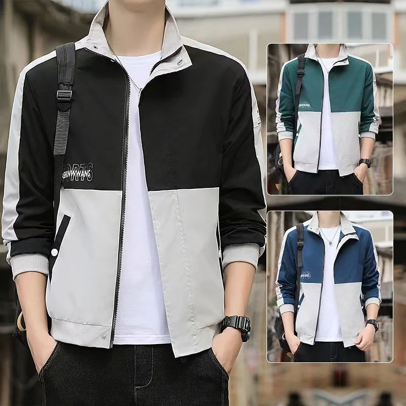 

Spring Autumn Men Jacket Brand Stand Collar Jackets Mens Windbreaker Male Fashion Patchwork Baseball Coats Casual Trend Clothing