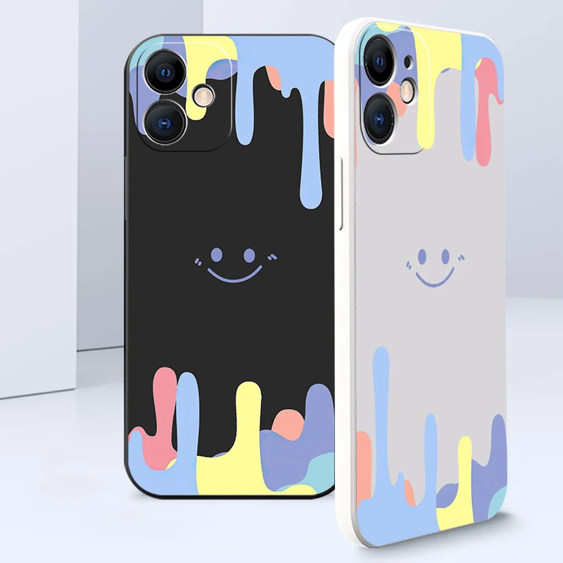 

Color Smiling Face Case For iPhone 13 12 11 Pro XR X XS Mini Max Liquid Silicone Phone Funda For iPhone 6 6s 8 7 Plus Couqe Capa