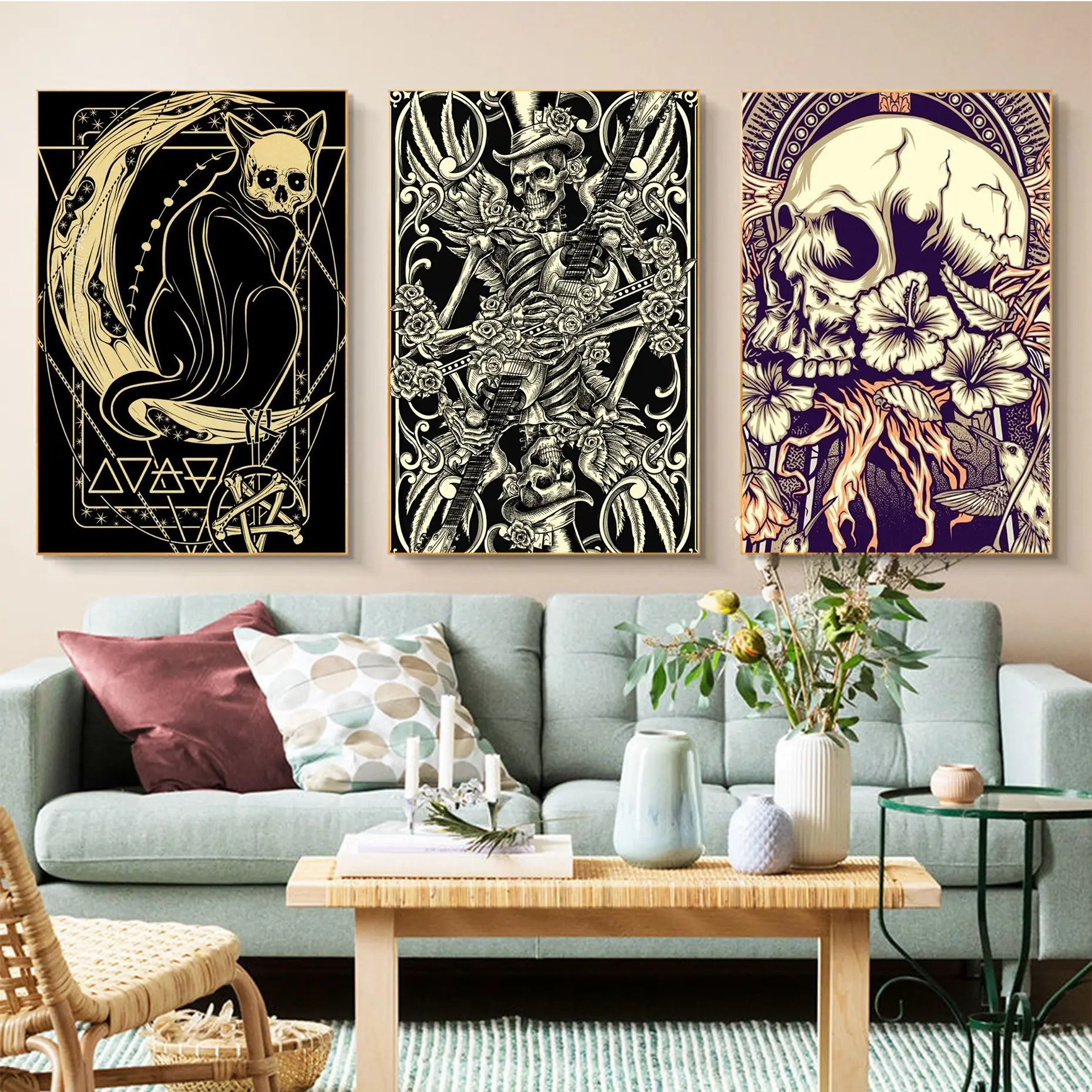 

Retro Gothic Skeleton Card Classic Movie Posters Retro Kraft Paper Sticker DIY Room Bar Cafe Nordic Home Decor