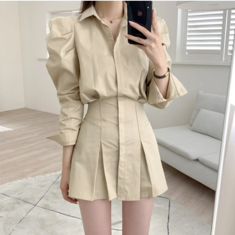 

New Spring Temperament Waist Slim Shirt Short Dress Female Korean Version Elegant Dresses for Women Formal Occasion Dresses