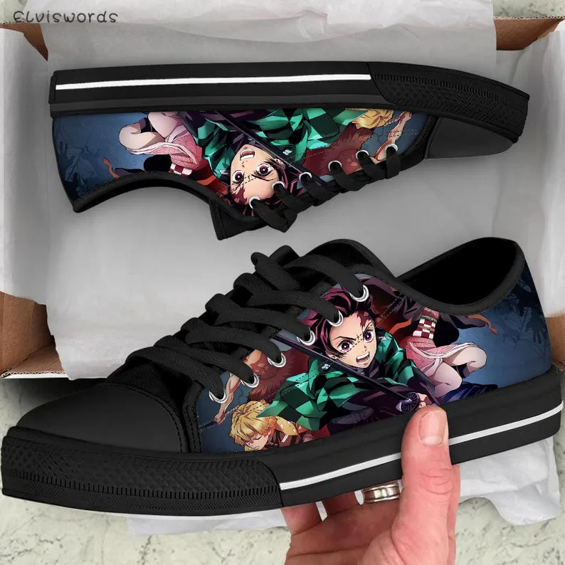 

ELVISWORDS Japanese Cartoon Anime Classice Woman Vulcanize Canvas Shoes Comfortable Lace up Casual Low-top Shoes Sneakers
