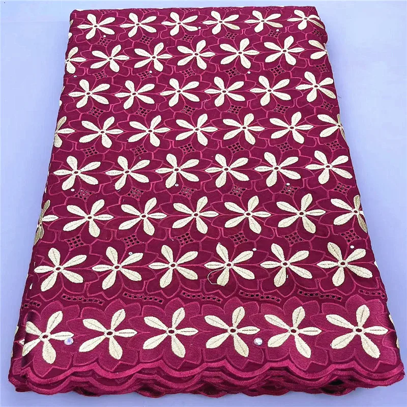 

5 Yard Swiss Fabric Latest Heavy Beaded Embroidery African 100% Cotton Voile Lace Popular Dubai Style For Wedding Party 9L120501