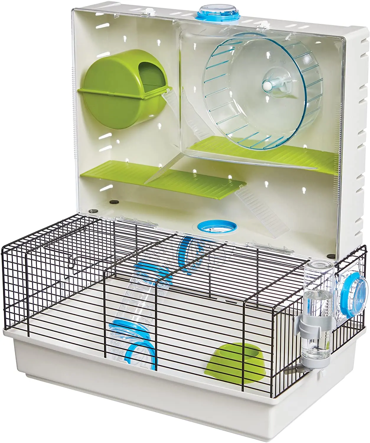 

Metal hamster cage habitat small animal hedgehog rabbit guinea pig double cage villa bag supplies toy set(US spot)