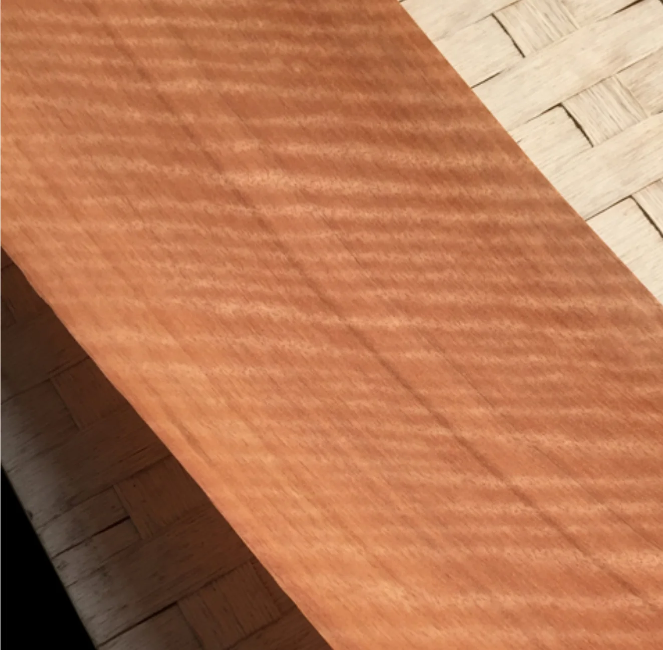 

L:2.5meters Width:190mm T:0.2mm Natural Red Shadow Wood veneer，Wheat ear colored Wood veneer for guitar making