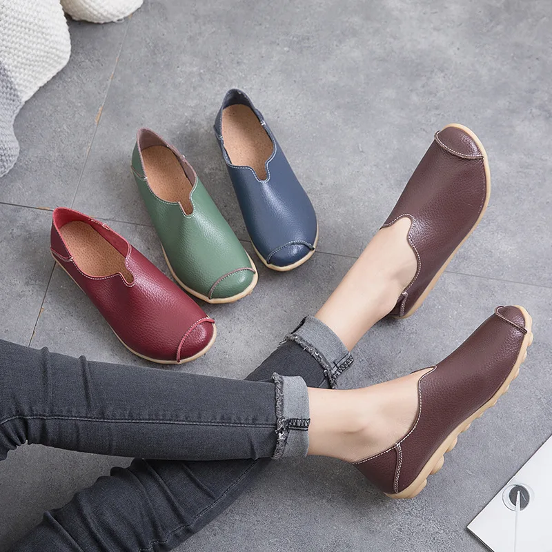 2023 New Genuine Leather Casual Shoes Solid Color Women Platform Shoes Outdoor Comfy Mother Footwear Party Anti-Slip Fashion