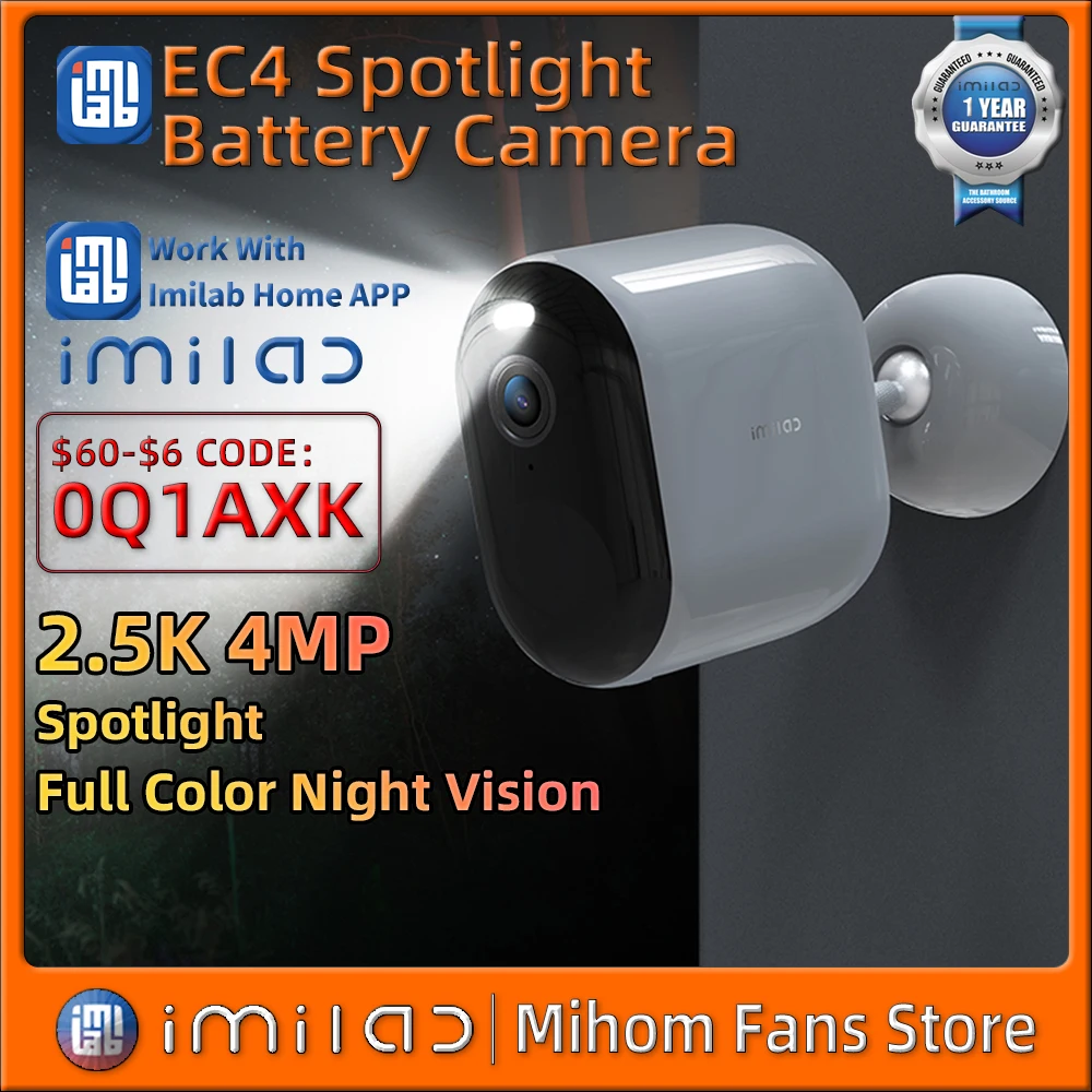 IMILAB EC4 Outdoor Spotlight Battery Camera Video Surveillance System Kit 400MP HD IP Wireless WiFi Smart Home Security CCTV Cam