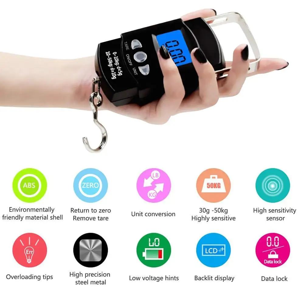 

Travel Electronic Balance Hand Scales Mini Pocket Precision Steelyard Scales Backlight Electronic Hook Scale Scale Electronic