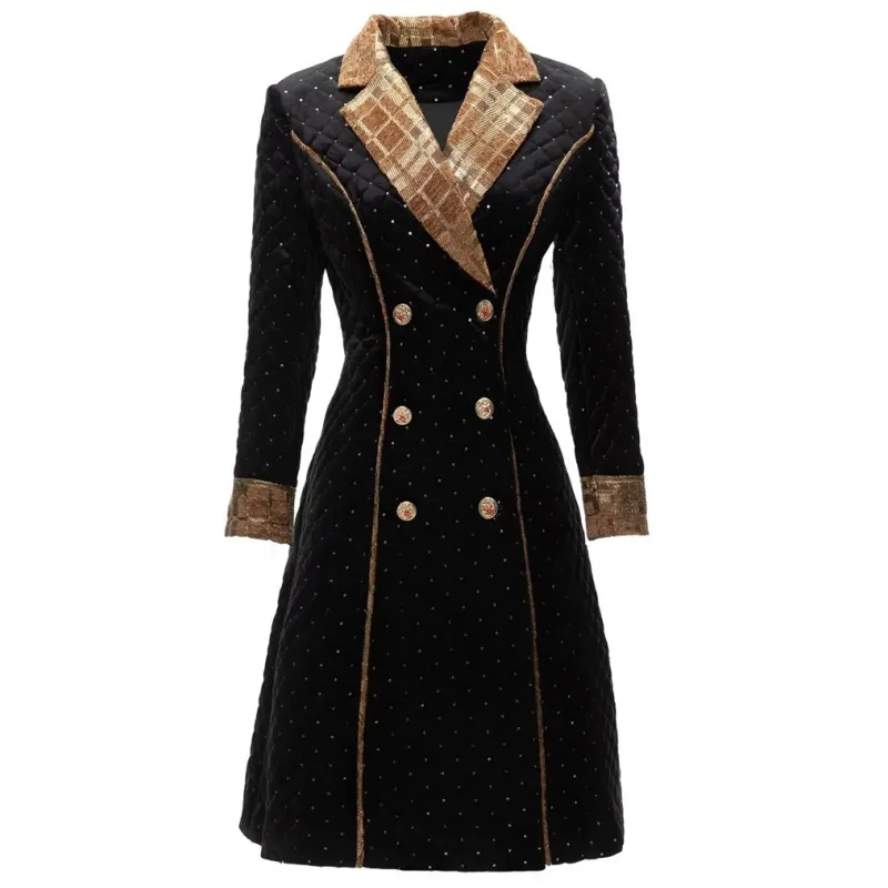 

2022 Luxury Designer Runway Elegant Women's winter Coats Long Sleeve Double Breasted Sequins Geometric Pattern Casual Outwear