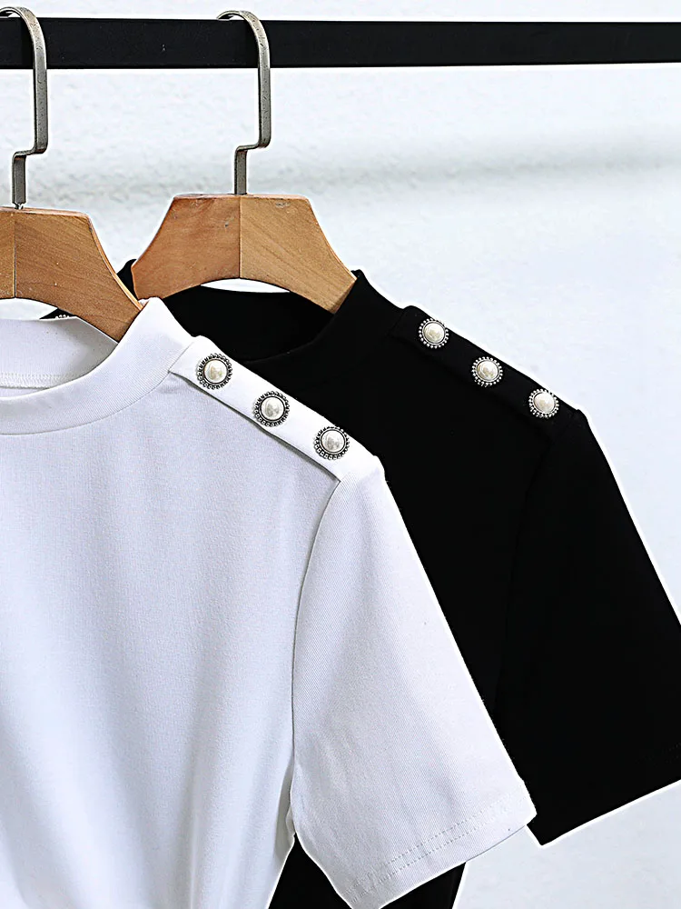 2023 female half high collar T-shirt short-sleeved cotton thin render unlined upper garment