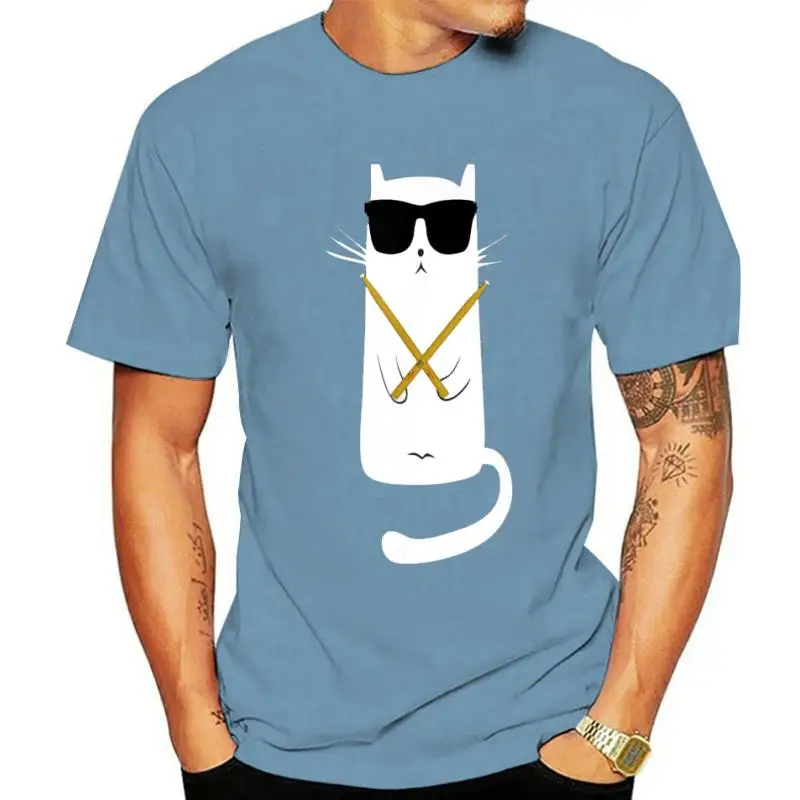 

Футболка мужская с забавным котом, хлопковая Облегающая рубашка с солнцезащитными очками, футболка для игры в барабане, топ для фитнеса